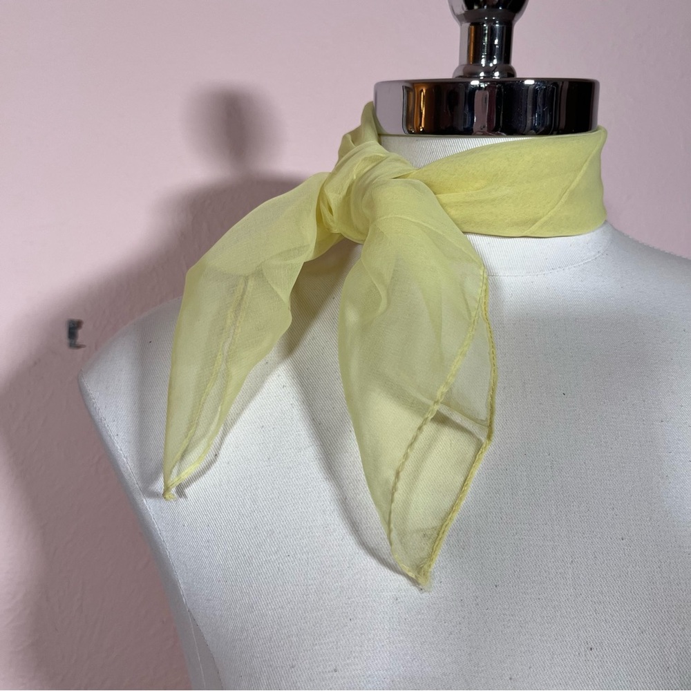 Vintage 1970 Mod Butter yellow Semi sheer minimalist square scarf